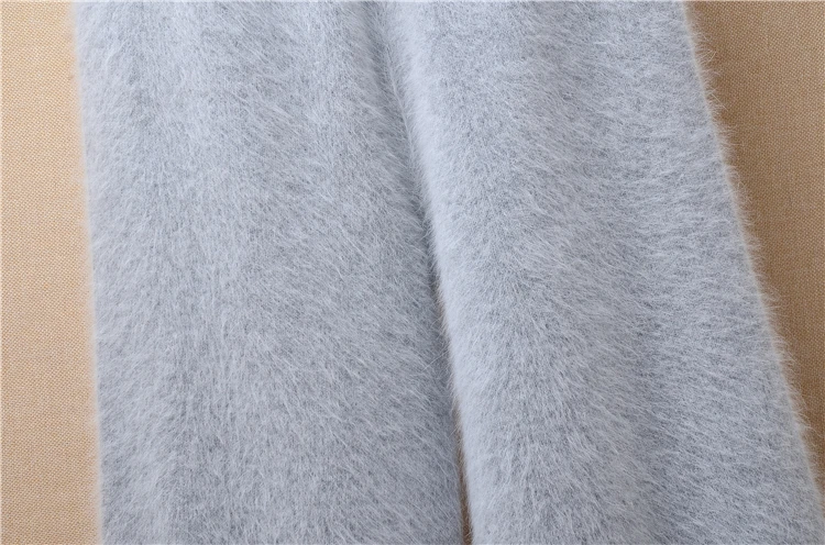 Elegant casual ladies women thicken warm winter mink cashmere loose elastic angora fur knitted trousers pants sweater pull tops