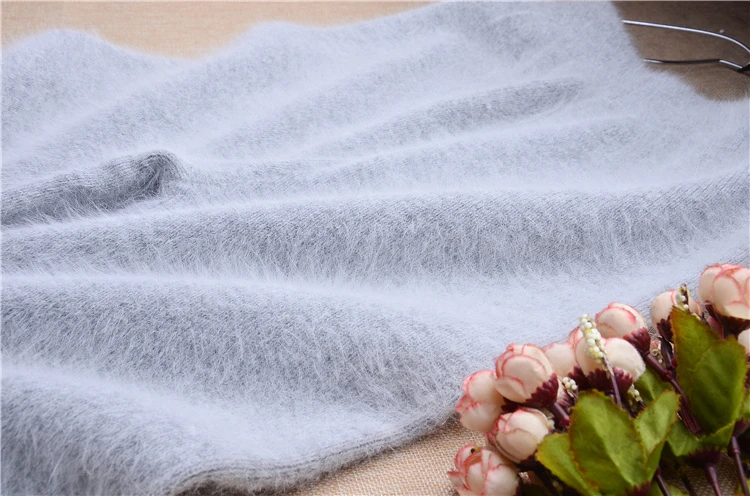 Elegant casual ladies women thicken warm winter mink cashmere loose elastic angora fur knitted trousers pants sweater pull tops
