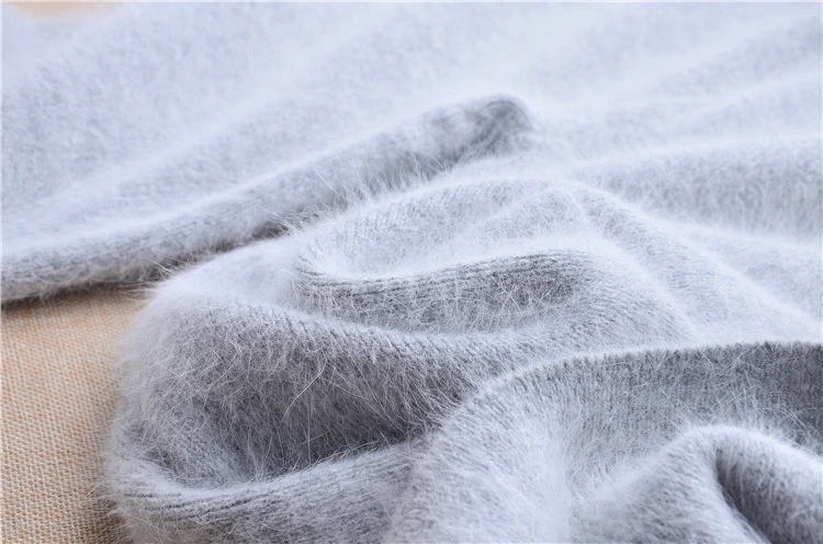 Elegant casual ladies women thicken warm winter mink cashmere loose elastic angora fur knitted trousers pants sweater pull tops