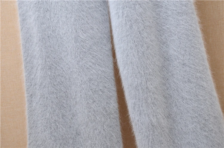 Elegant casual ladies women thicken warm winter mink cashmere loose elastic angora fur knitted trousers pants sweater pull tops