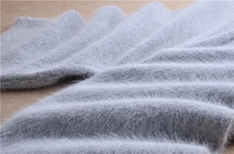 Elegant casual ladies women thicken warm winter mink cashmere loose elastic angora fur knitted trousers pants sweater pull tops