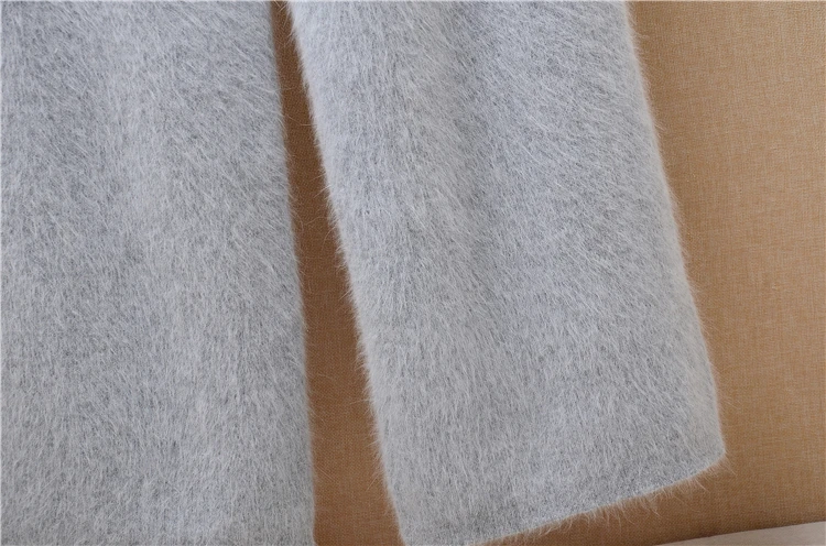 Elegant casual ladies women thicken warm winter mink cashmere loose elastic angora fur knitted trousers pants sweater pull tops