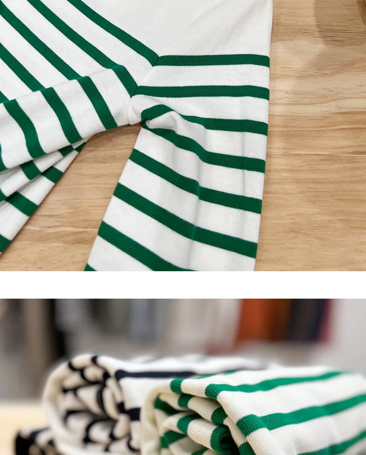 EMBELLIKE Marine Crew Neck Striped T Shirt Women Long Sleeve Combed Cotton Tops Tees Regular Fit S-XL