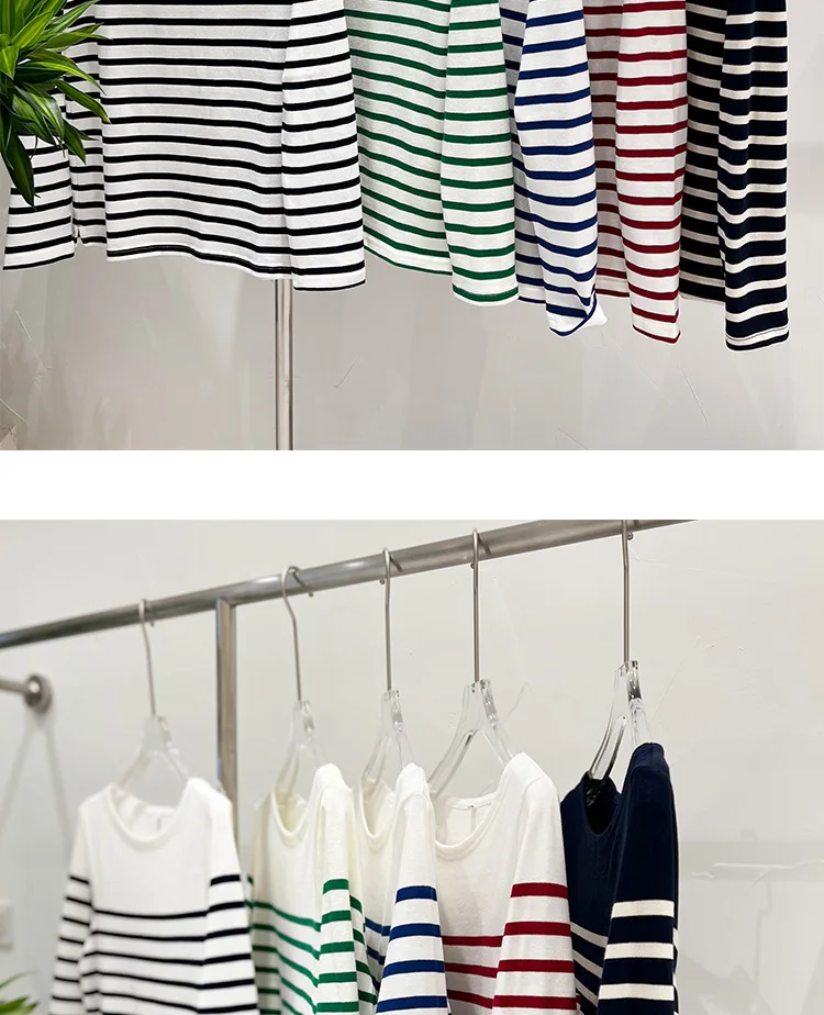 EMBELLIKE Marine Crew Neck Striped T Shirt Women Long Sleeve Combed Cotton Tops Tees Regular Fit S-XL