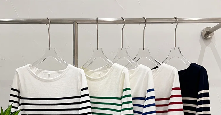 EMBELLIKE Marine Crew Neck Striped T Shirt Women Long Sleeve Combed Cotton Tops Tees Regular Fit S-XL