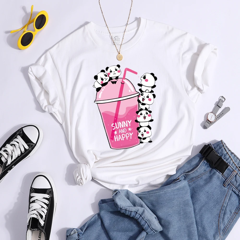 Summer And Happy Kawaii Red Panda T Shirt Women Summer Cool Soft Tees Fashion Casual Crop Top Street Breathable Tshirt Female