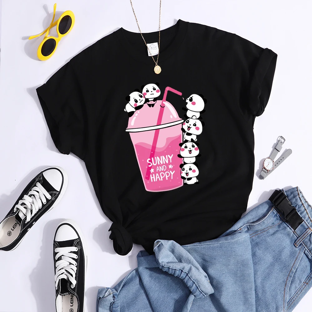 Summer And Happy Kawaii Red Panda T Shirt Women Summer Cool Soft Tees Fashion Casual Crop Top Street Breathable Tshirt Female