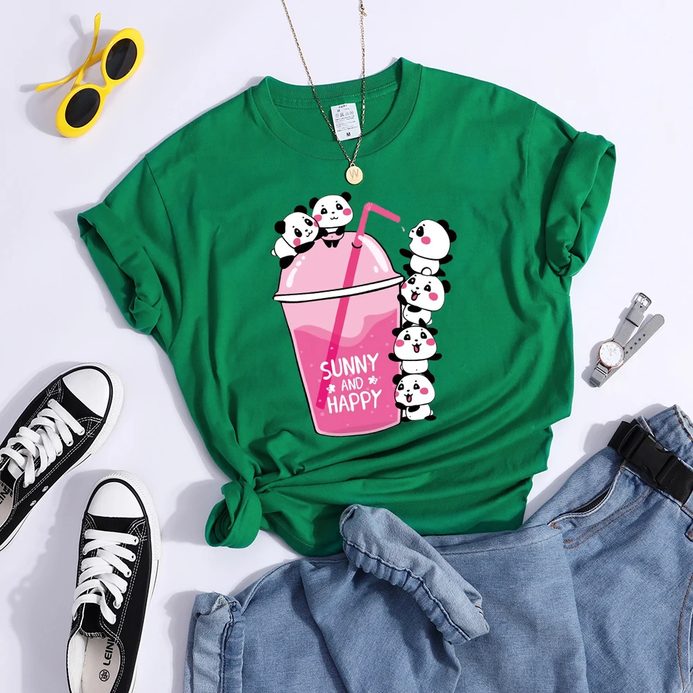 Summer And Happy Kawaii Red Panda T Shirt Women Summer Cool Soft Tees Fashion Casual Crop Top Street Breathable Tshirt Female