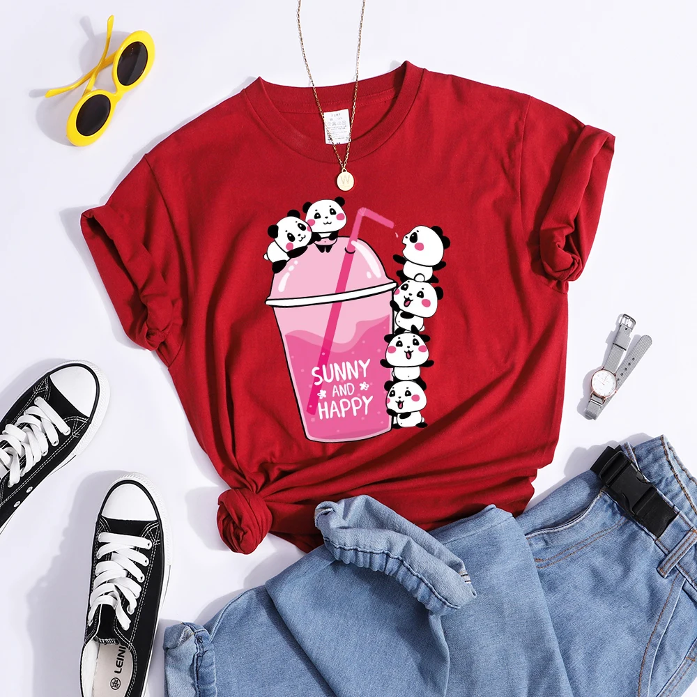 Summer And Happy Kawaii Red Panda T Shirt Women Summer Cool Soft Tees Fashion Casual Crop Top Street Breathable Tshirt Female