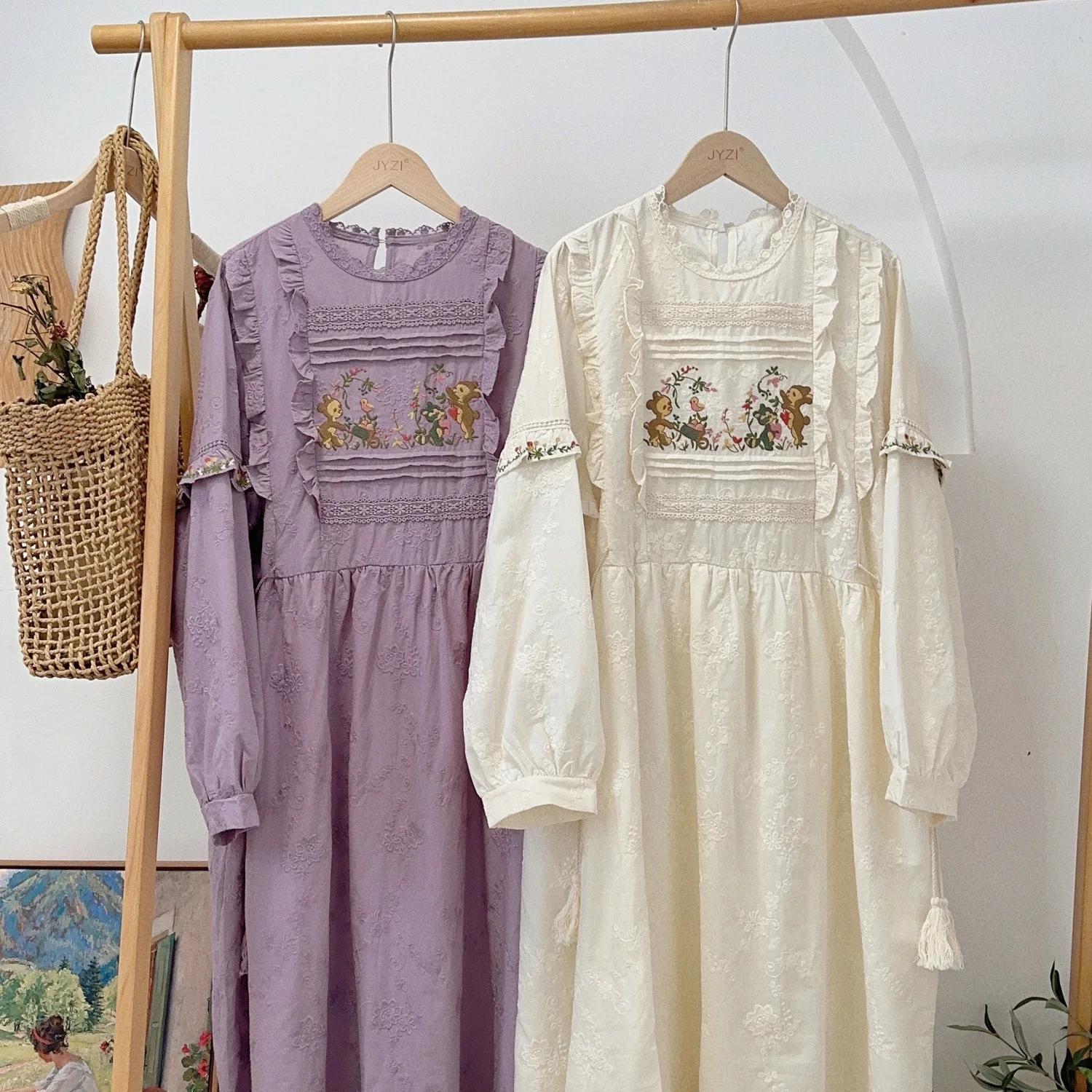 Vintage Floral Embroidery Short Sleeve Dress Women Japanese Mori Girl Spring Sweet O-Neck Cotton Linen Dress vestidos para mujer