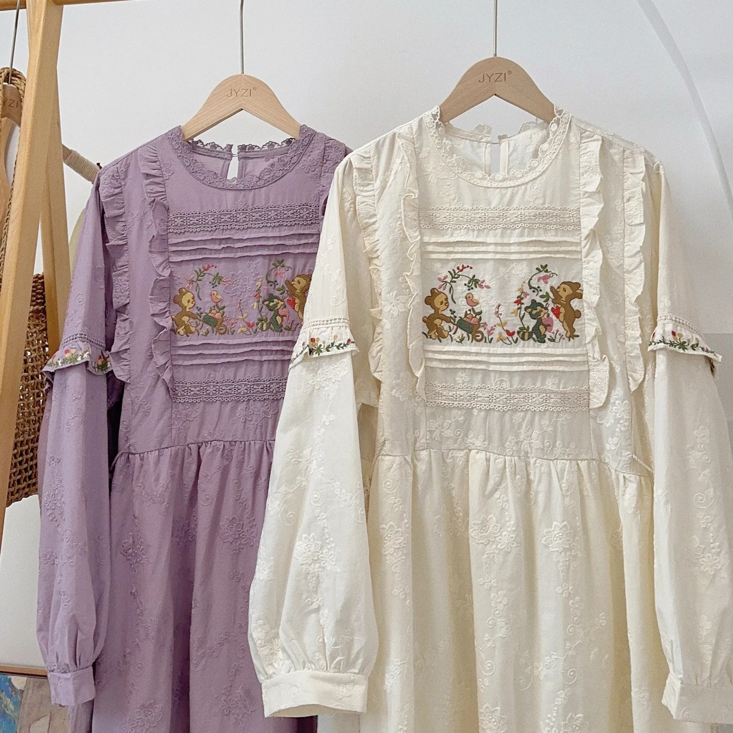 Vintage Floral Embroidery Short Sleeve Dress Women Japanese Mori Girl Spring Sweet O-Neck Cotton Linen Dress vestidos para mujer