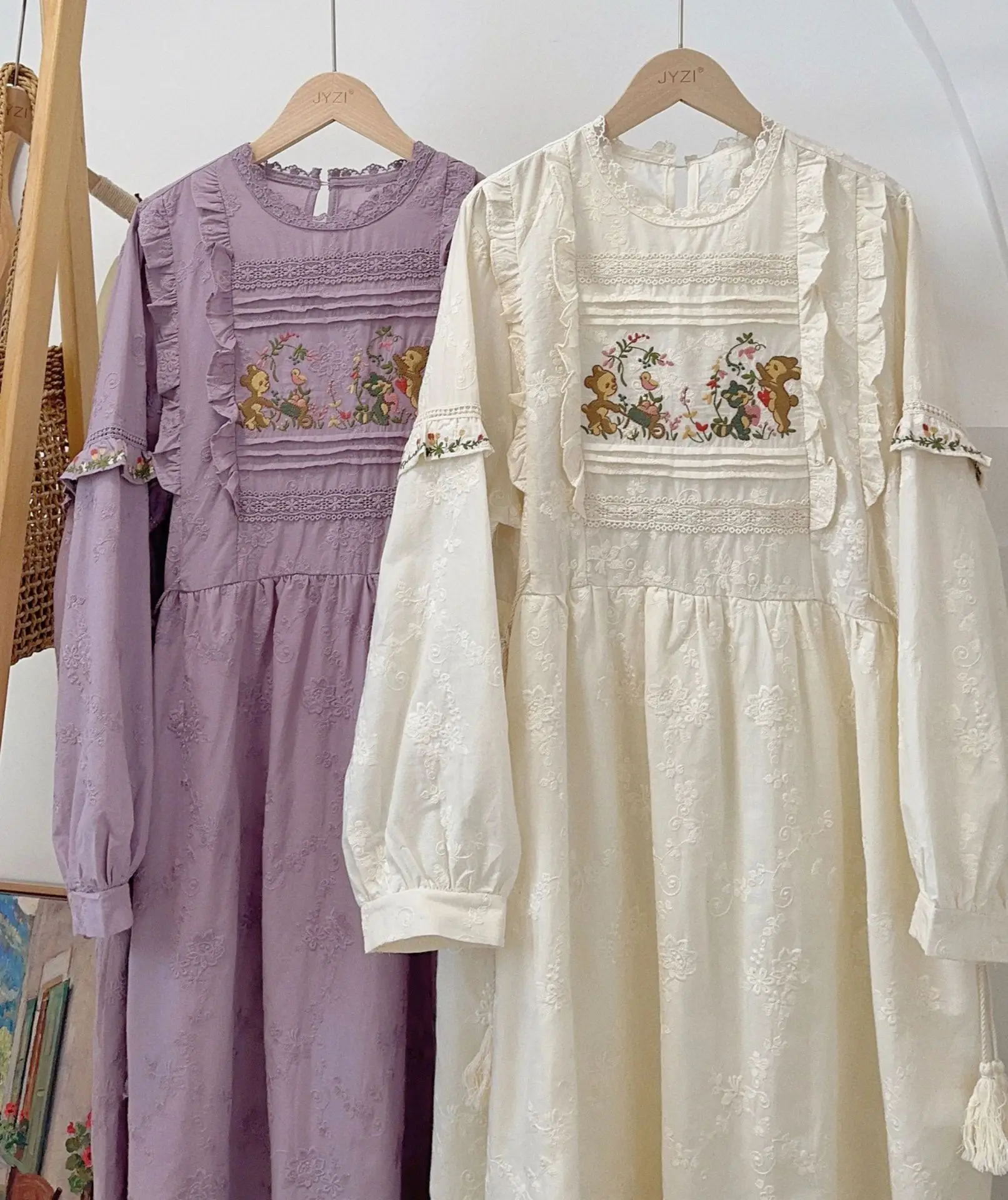 Vintage Floral Embroidery Short Sleeve Dress Women Japanese Mori Girl Spring Sweet O-Neck Cotton Linen Dress vestidos para mujer