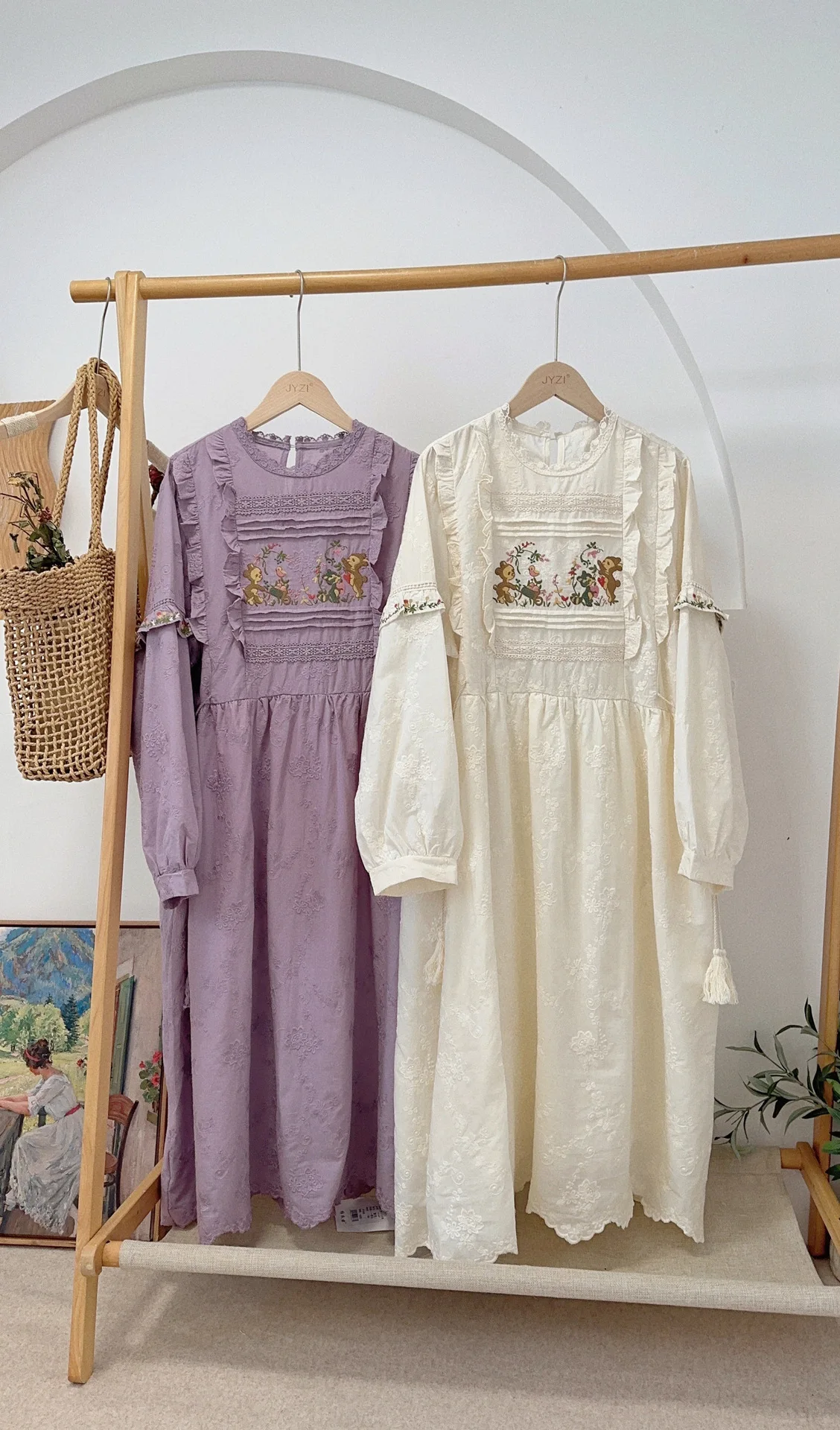 Vintage Floral Embroidery Short Sleeve Dress Women Japanese Mori Girl Spring Sweet O-Neck Cotton Linen Dress vestidos para mujer