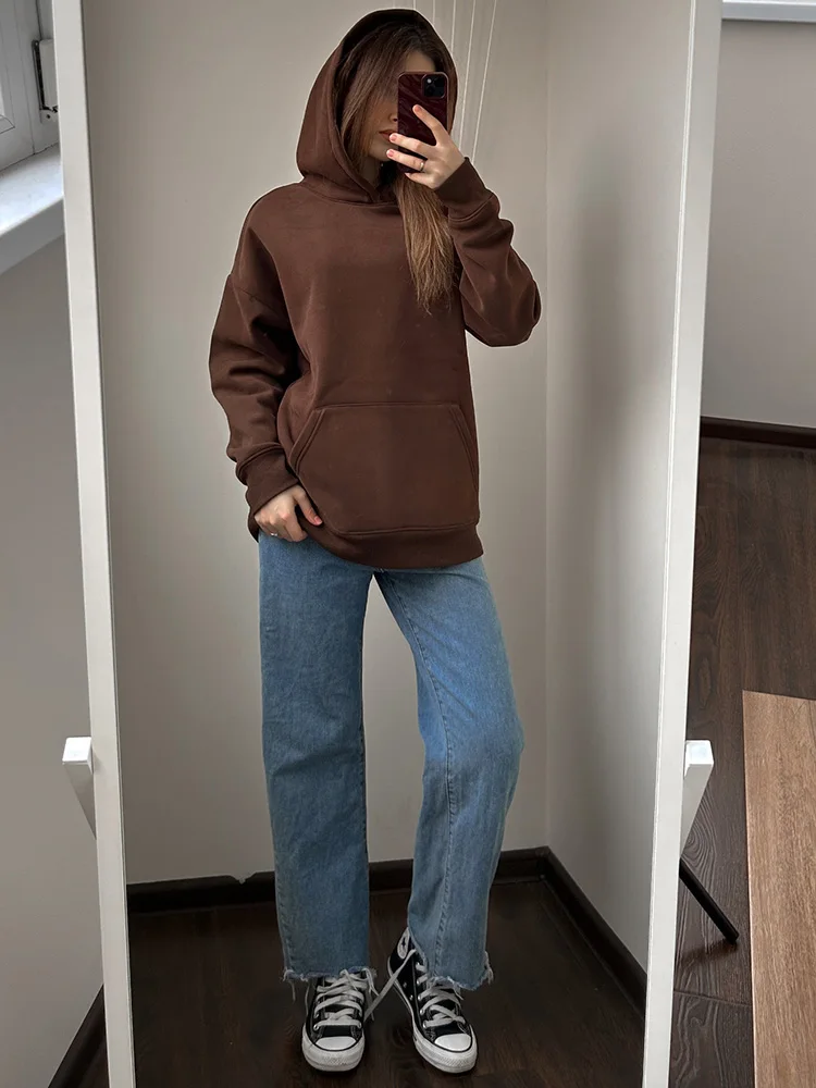 Streamgirl Fleece Oversize Hoodies Women Winter Warm Sweatshirt Pink Thick Velvet Pullovers Loose Women Hooded Sweatshirt Coats