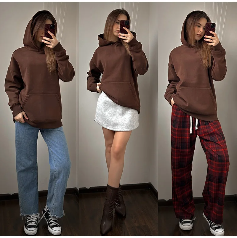 Streamgirl Fleece Oversize Hoodies Women Winter Warm Sweatshirt Pink Thick Velvet Pullovers Loose Women Hooded Sweatshirt Coats
