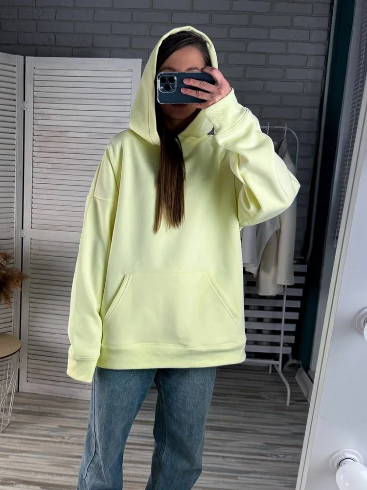 Streamgirl Fleece Oversize Hoodies Women Winter Warm Sweatshirt Pink Thick Velvet Pullovers Loose Women Hooded Sweatshirt Coats