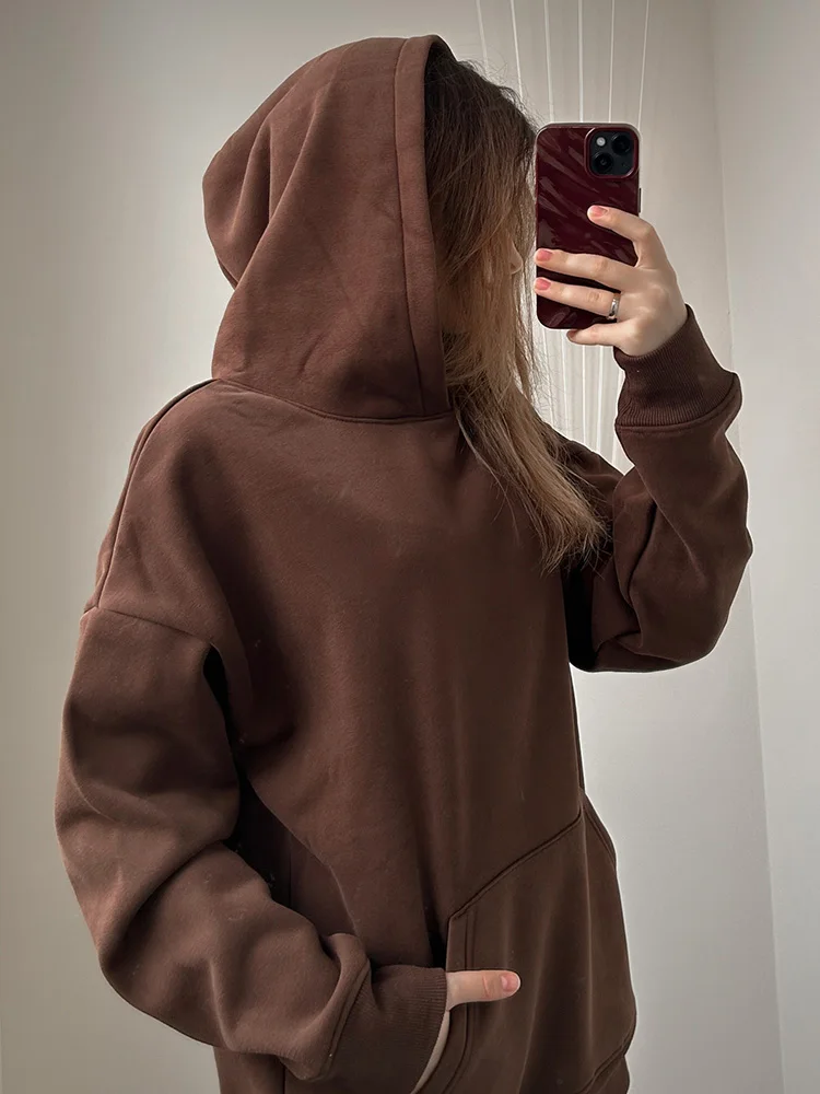 Streamgirl Fleece Oversize Hoodies Women Winter Warm Sweatshirt Pink Thick Velvet Pullovers Loose Women Hooded Sweatshirt Coats