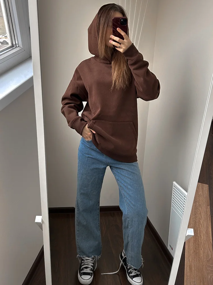 Streamgirl Fleece Oversize Hoodies Women Winter Warm Sweatshirt Pink Thick Velvet Pullovers Loose Women Hooded Sweatshirt Coats