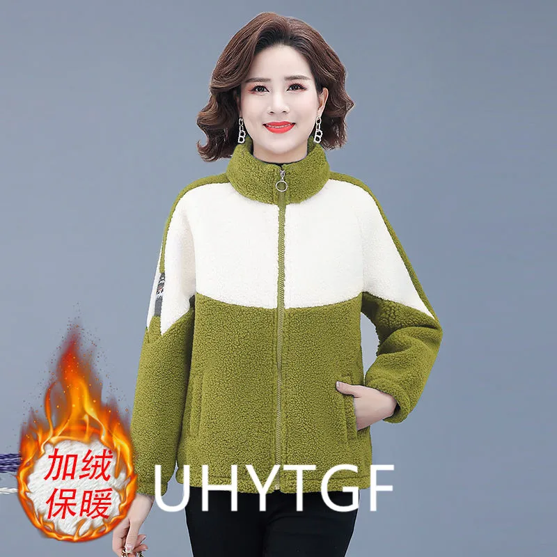 Grain Fleece Coat Women Plush Thick Warm Autumn Winter Jacket Ladies Loose Simple Fashion Splice Large Size Outewear Female 2717