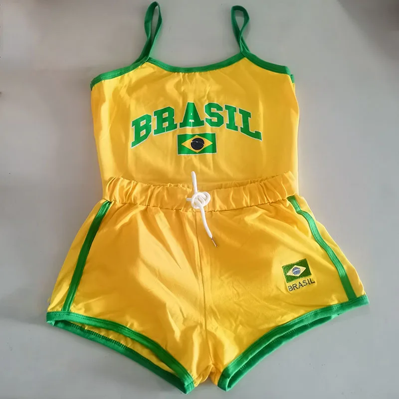 Two Piece Set Y2k Sling+shorts Brasil Letter Printing Tank Top Summer Women Backless Slim Sleeveless Camisole Crop Tops T Shirt