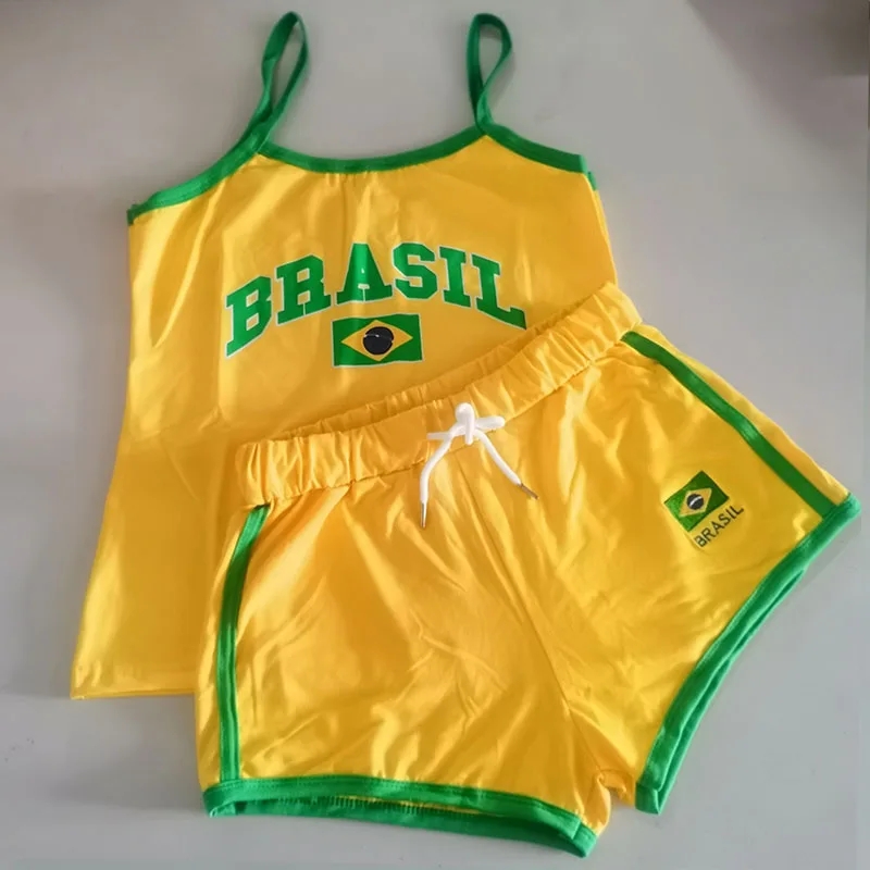 Two Piece Set Y2k Sling+shorts Brasil Letter Printing Tank Top Summer Women Backless Slim Sleeveless Camisole Crop Tops T Shirt