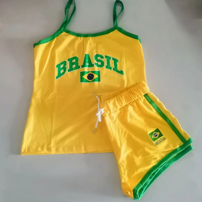 Two Piece Set Y2k Sling+shorts Brasil Letter Printing Tank Top Summer Women Backless Slim Sleeveless Camisole Crop Tops T Shirt