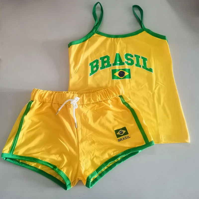 Two Piece Set Y2k Sling+shorts Brasil Letter Printing Tank Top Summer Women Backless Slim Sleeveless Camisole Crop Tops T Shirt