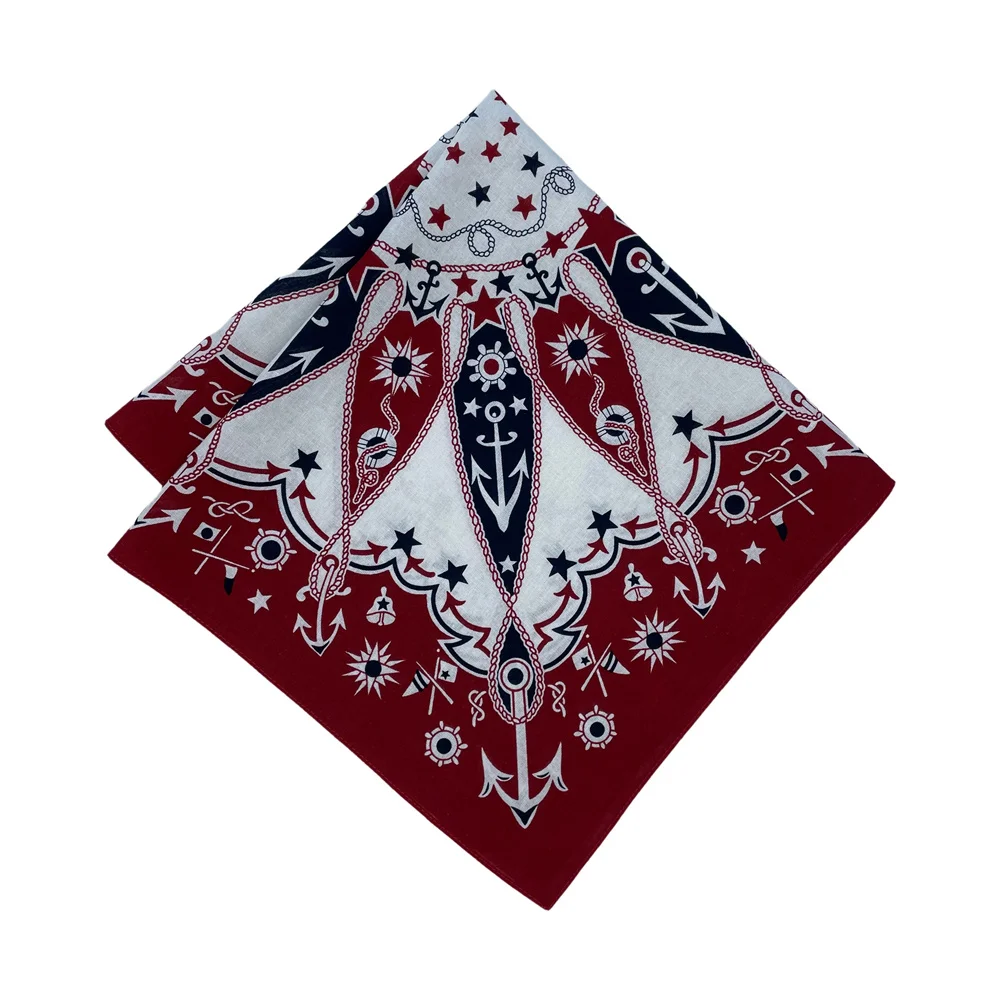 Navy Blue High Quality Hip Hop Cotton Square Scarf Men Sailboat Nautical Bandana Scarf Headband Paisley Gifts For Boys/Girls