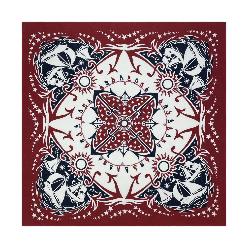 Navy Blue High Quality Hip Hop Cotton Square Scarf Men Sailboat Nautical Bandana Scarf Headband Paisley Gifts For Boys/Girls