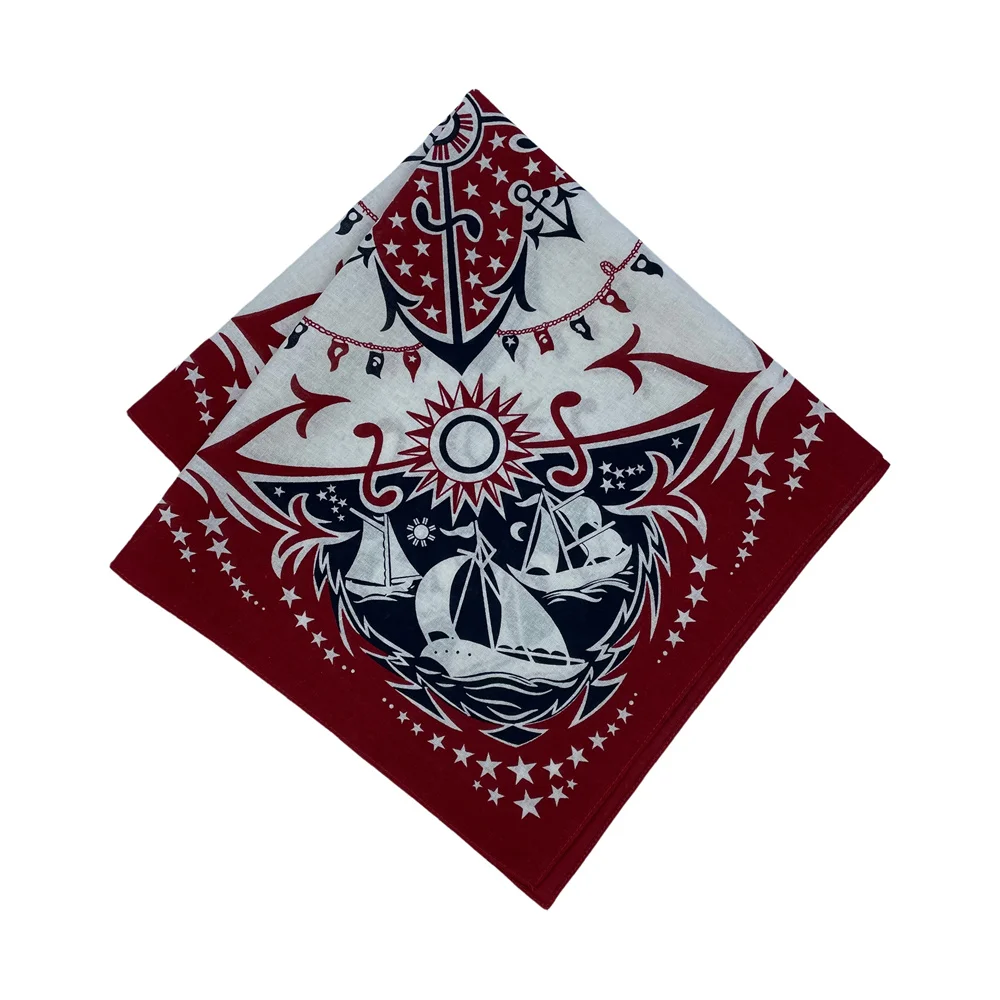 Navy Blue High Quality Hip Hop Cotton Square Scarf Men Sailboat Nautical Bandana Scarf Headband Paisley Gifts For Boys/Girls