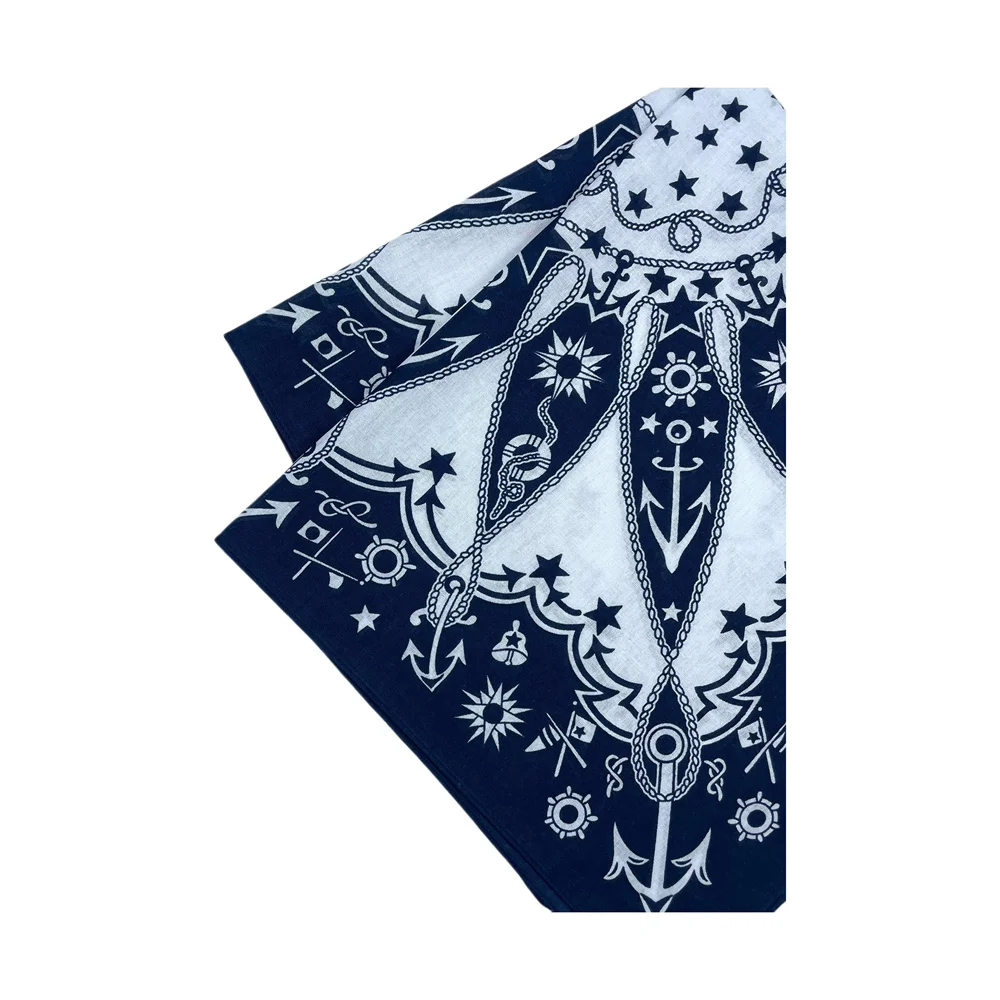Navy Blue High Quality Hip Hop Cotton Square Scarf Men Sailboat Nautical Bandana Scarf Headband Paisley Gifts For Boys/Girls