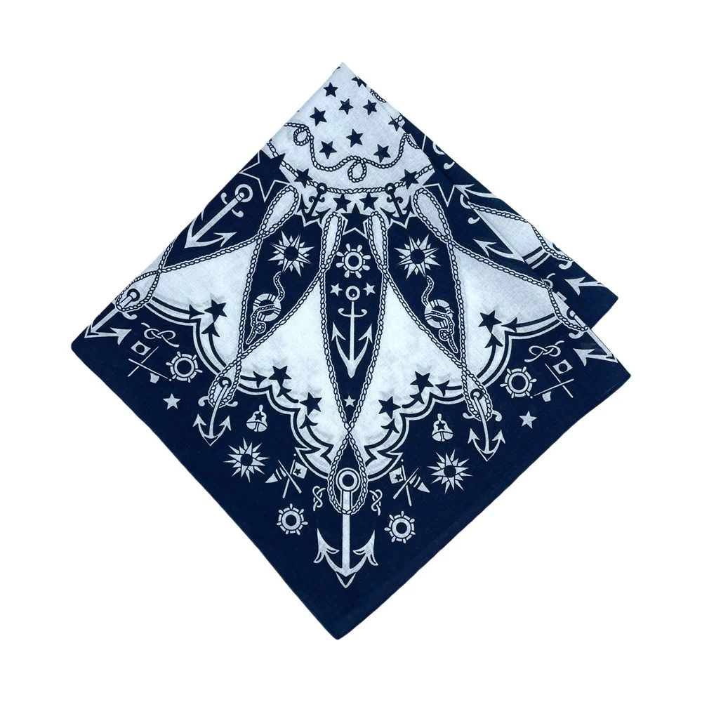 Navy Blue High Quality Hip Hop Cotton Square Scarf Men Sailboat Nautical Bandana Scarf Headband Paisley Gifts For Boys/Girls