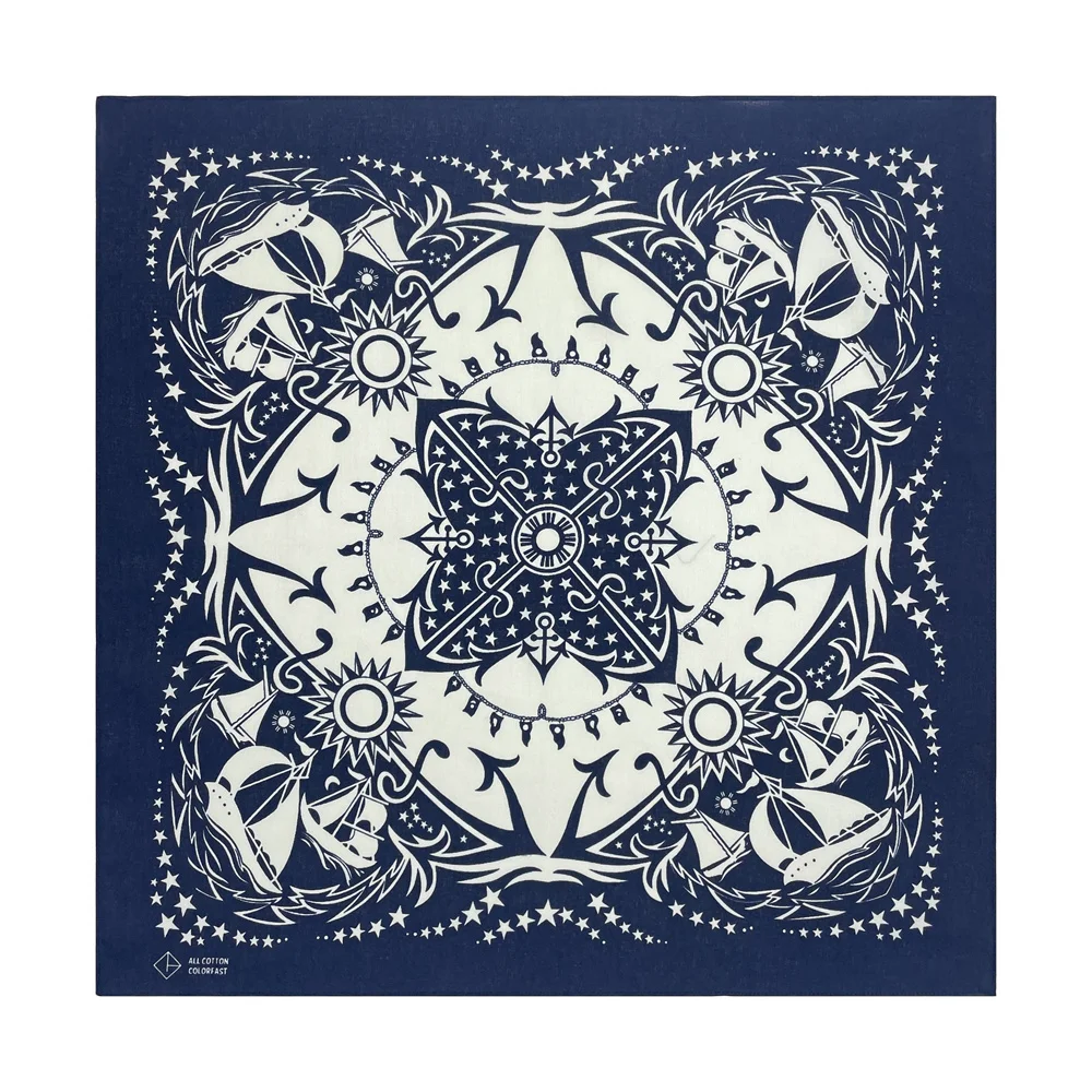 Navy Blue High Quality Hip Hop Cotton Square Scarf Men Sailboat Nautical Bandana Scarf Headband Paisley Gifts For Boys/Girls