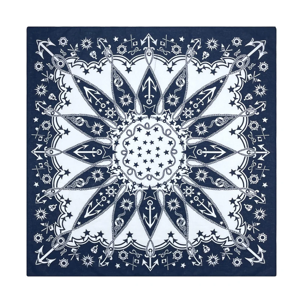 Navy Blue High Quality Hip Hop Cotton Square Scarf Men Sailboat Nautical Bandana Scarf Headband Paisley Gifts For Boys/Girls