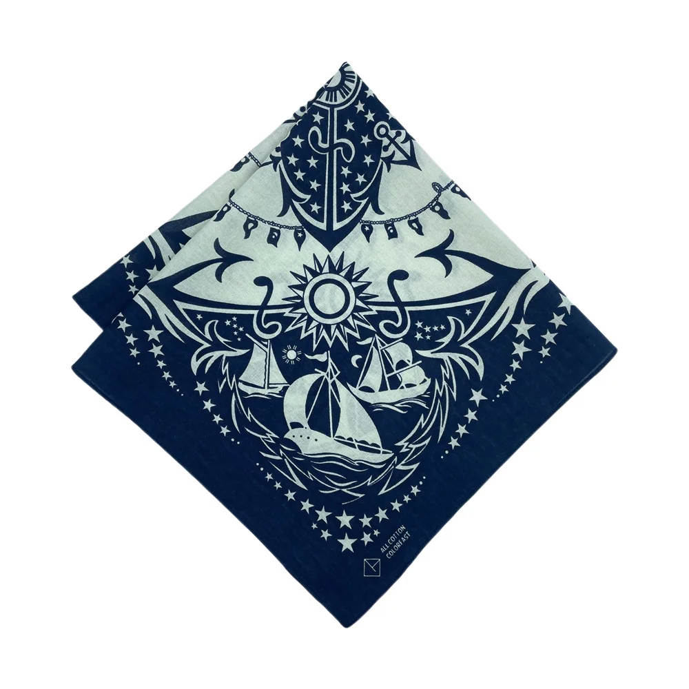 Navy Blue High Quality Hip Hop Cotton Square Scarf Men Sailboat Nautical Bandana Scarf Headband Paisley Gifts For Boys/Girls