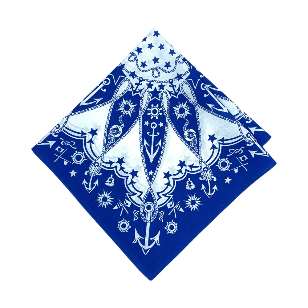 Navy Blue High Quality Hip Hop Cotton Square Scarf Men Sailboat Nautical Bandana Scarf Headband Paisley Gifts For Boys/Girls