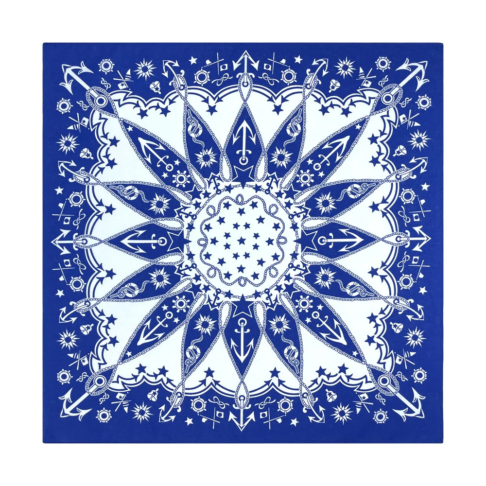 Navy Blue High Quality Hip Hop Cotton Square Scarf Men Sailboat Nautical Bandana Scarf Headband Paisley Gifts For Boys/Girls