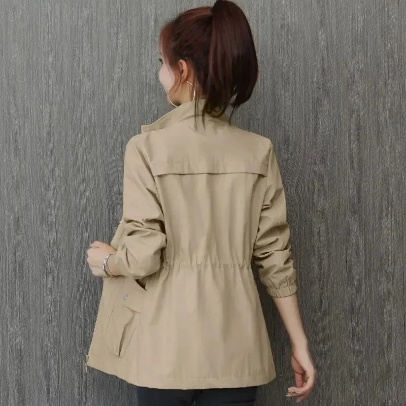 Women's Short Jacket 2023 Spring Autumn New Casual Windbreaker Stand Collar Tooling Jacket Basic Zipper Coat Tops With Lining