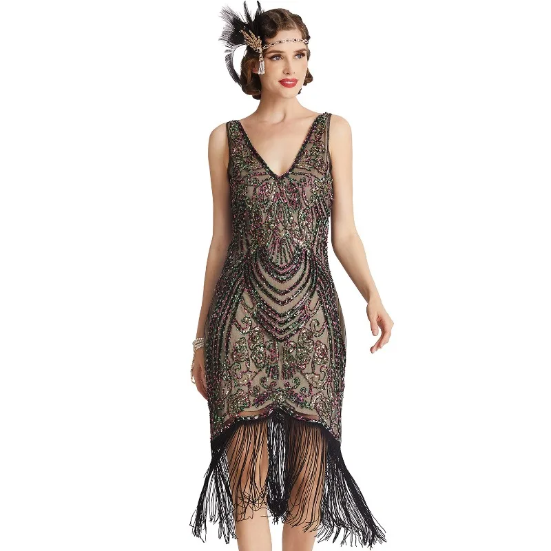 Women's 1920s Dress Sequin Art Deco Roaring Gatsby Dress with Sleeveless Vintage Flapper Dresses 2023 New