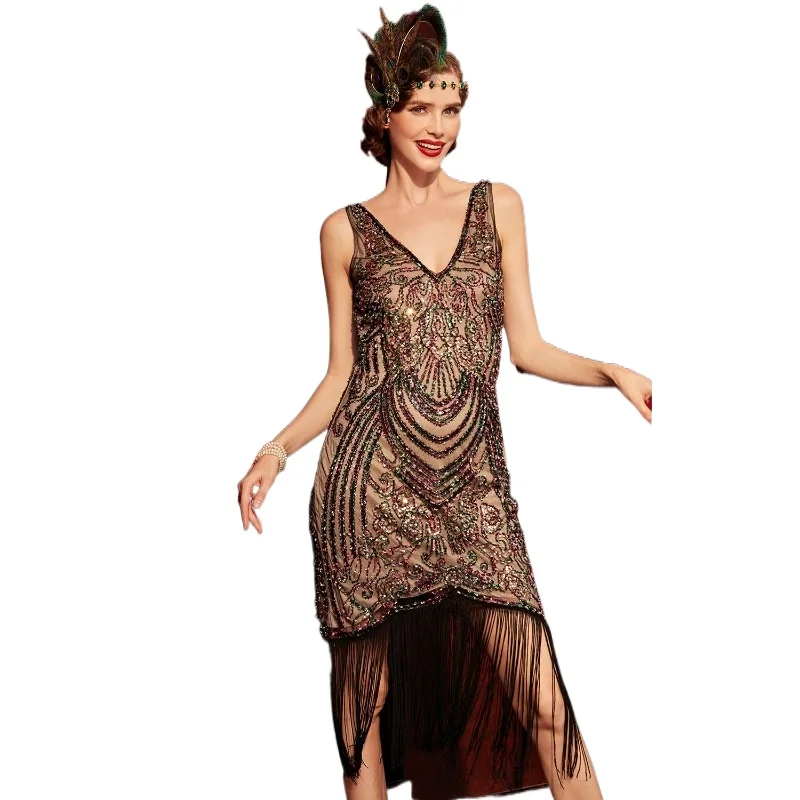 Women's 1920s Dress Sequin Art Deco Roaring Gatsby Dress with Sleeveless Vintage Flapper Dresses 2023 New