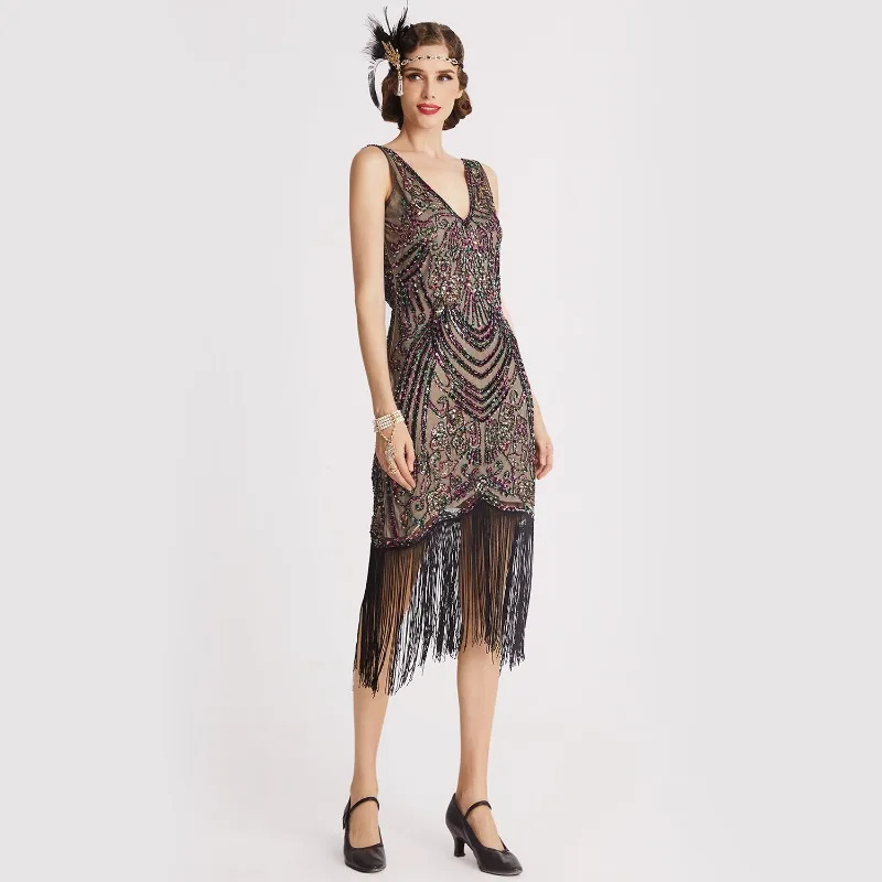 Women's 1920s Dress Sequin Art Deco Roaring Gatsby Dress with Sleeveless Vintage Flapper Dresses 2023 New