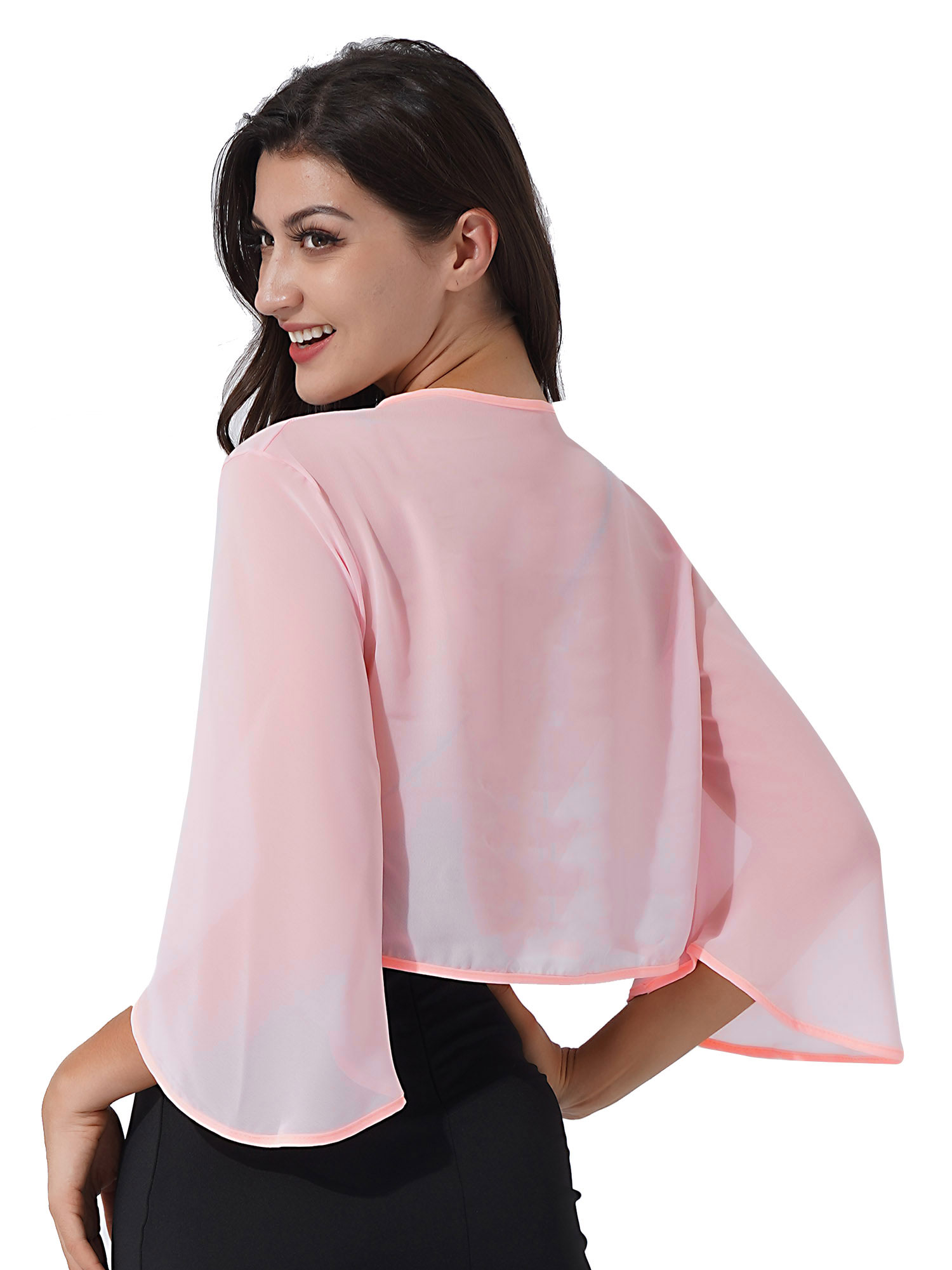 Womens 3/4 Sleeve Chiffon Cardigan Bolero Elegant Summer Ladies Wedding Wraps Shrug Bridal Bolero Long Shawl Evening Cover Up