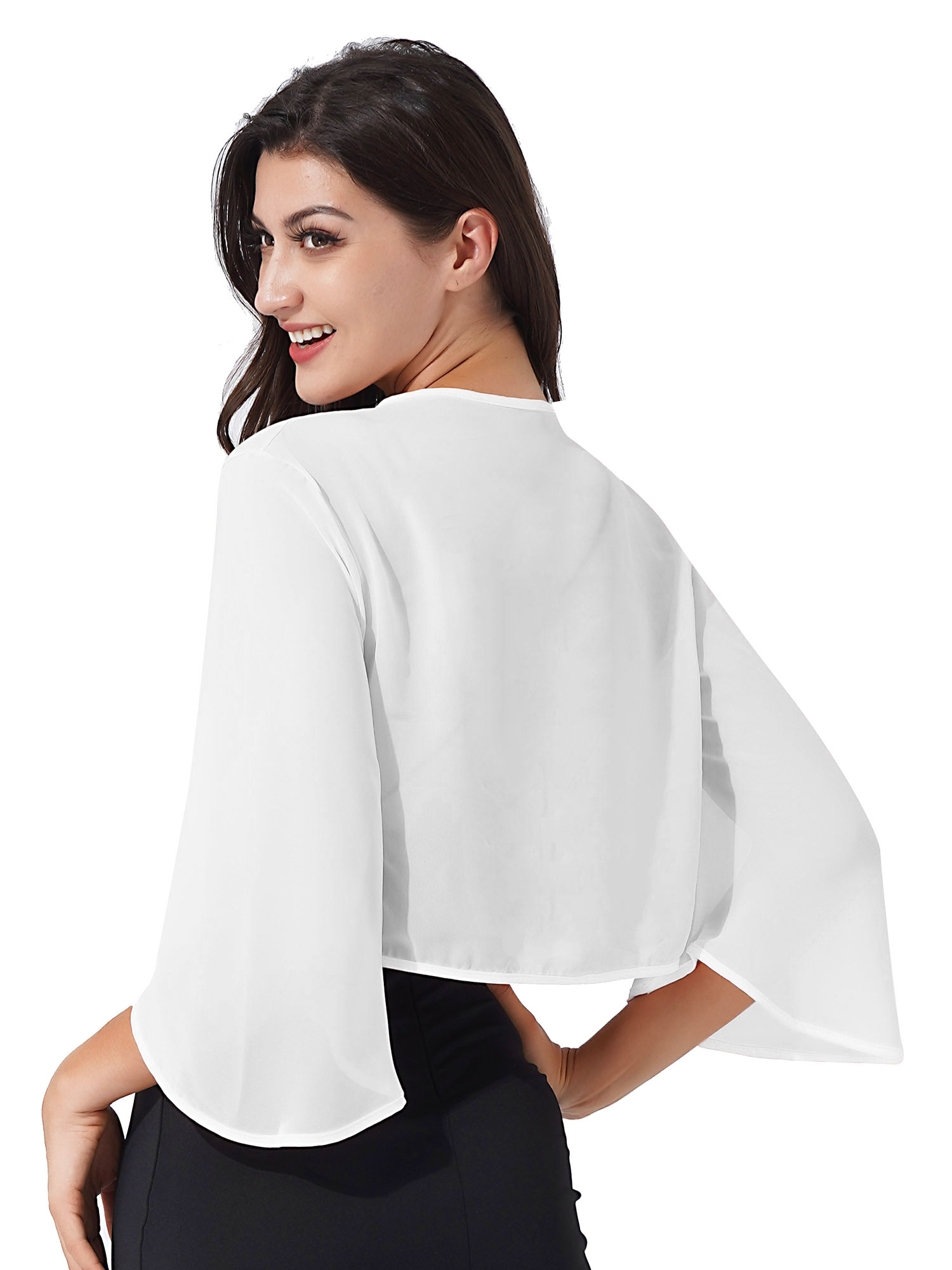 Womens 3/4 Sleeve Chiffon Cardigan Bolero Elegant Summer Ladies Wedding Wraps Shrug Bridal Bolero Long Shawl Evening Cover Up