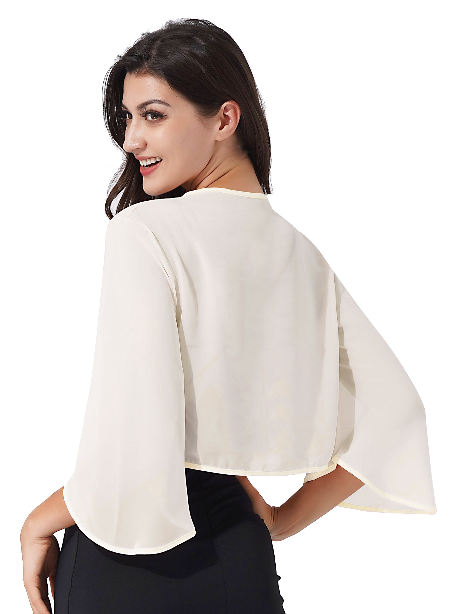 Womens 3/4 Sleeve Chiffon Cardigan Bolero Elegant Summer Ladies Wedding Wraps Shrug Bridal Bolero Long Shawl Evening Cover Up