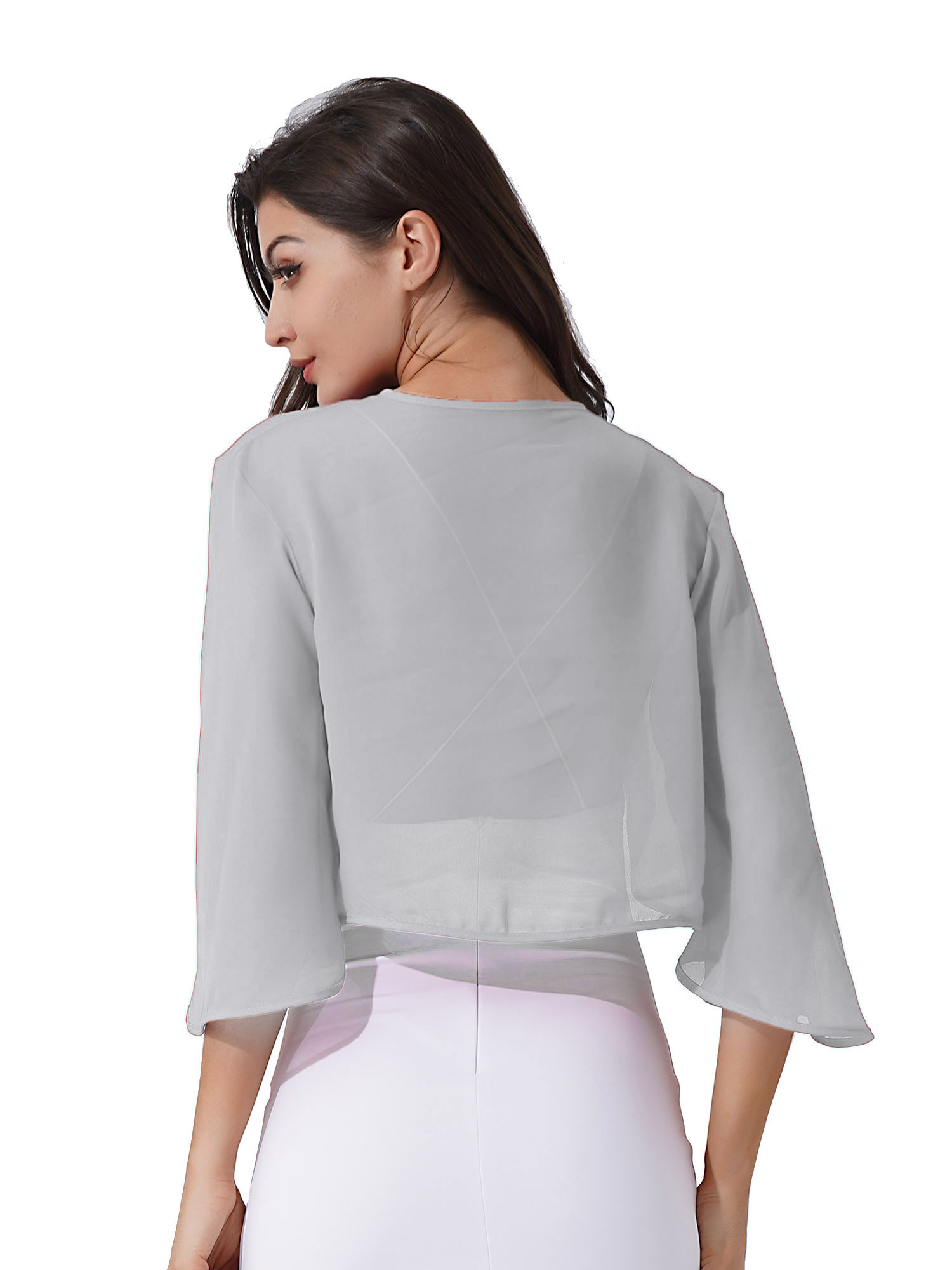 Womens 3/4 Sleeve Chiffon Cardigan Bolero Elegant Summer Ladies Wedding Wraps Shrug Bridal Bolero Long Shawl Evening Cover Up