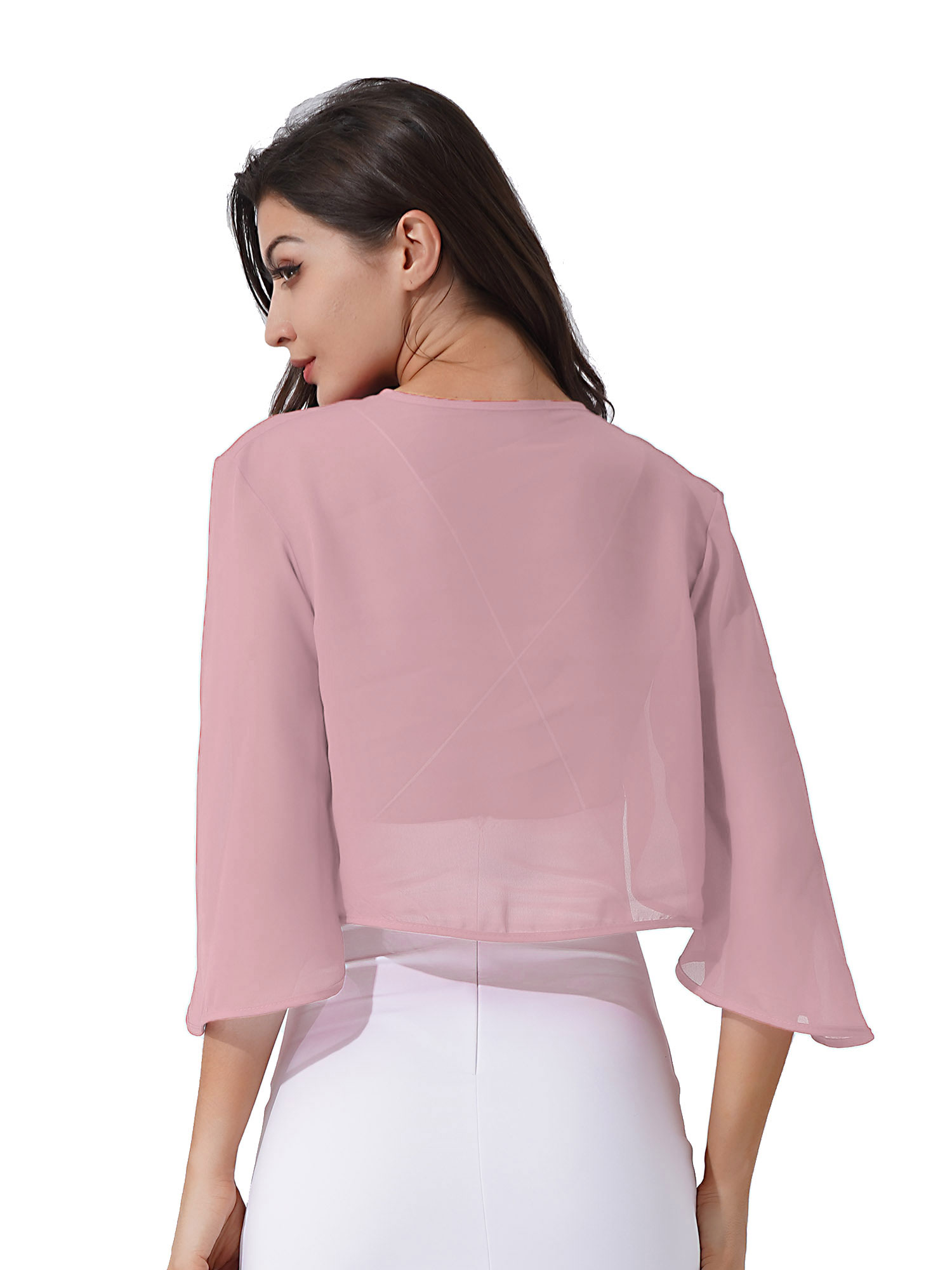 Womens 3/4 Sleeve Chiffon Cardigan Bolero Elegant Summer Ladies Wedding Wraps Shrug Bridal Bolero Long Shawl Evening Cover Up