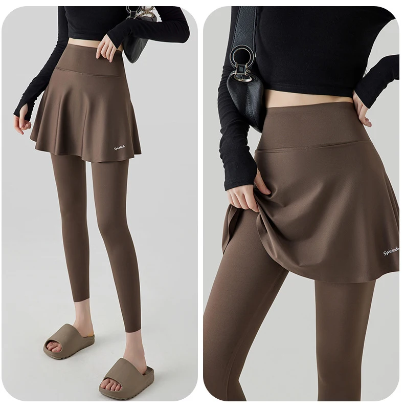BIVIGAOS Autumn New Pant Skirt Fake Two Pieces Shark Leggings Women Popular Shaping Yoga Fitness Seamless Sports Leggings