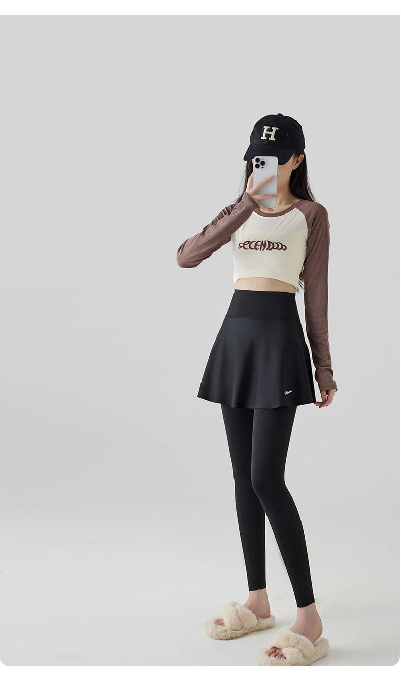 BIVIGAOS Autumn New Pant Skirt Fake Two Pieces Shark Leggings Women Popular Shaping Yoga Fitness Seamless Sports Leggings