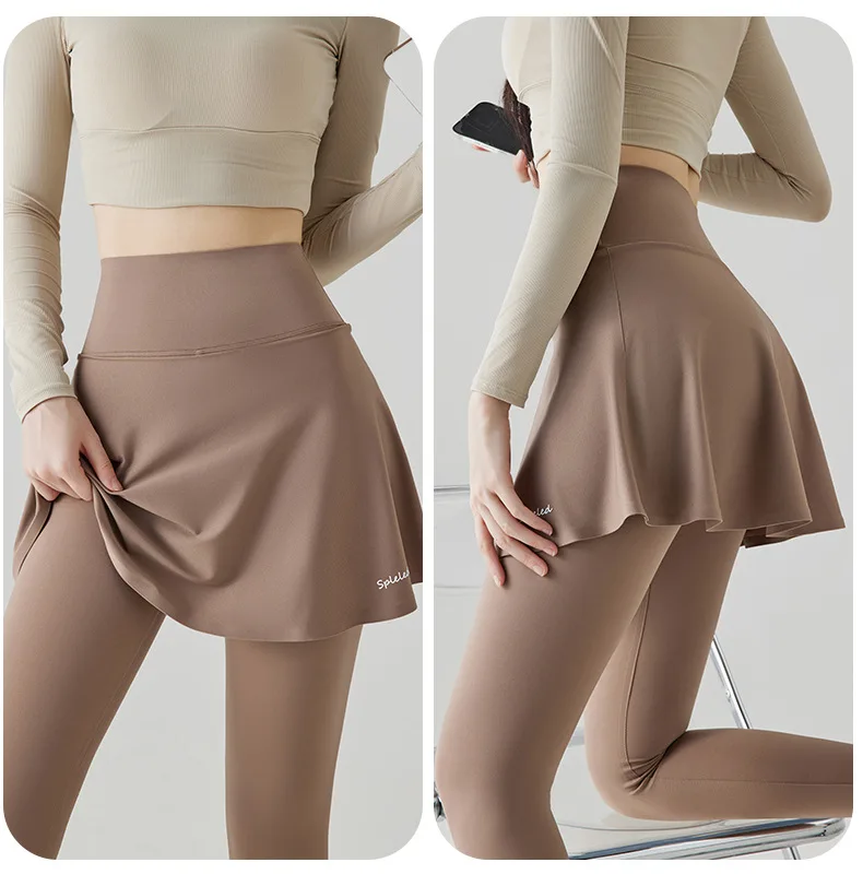 BIVIGAOS Autumn New Pant Skirt Fake Two Pieces Shark Leggings Women Popular Shaping Yoga Fitness Seamless Sports Leggings
