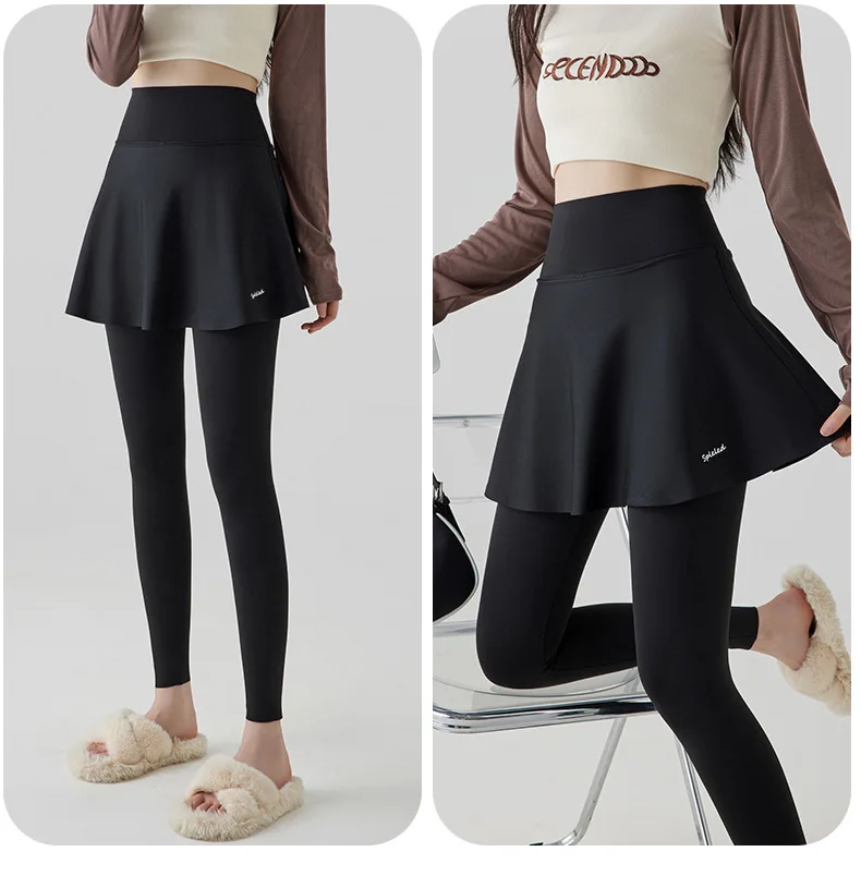 BIVIGAOS Autumn New Pant Skirt Fake Two Pieces Shark Leggings Women Popular Shaping Yoga Fitness Seamless Sports Leggings